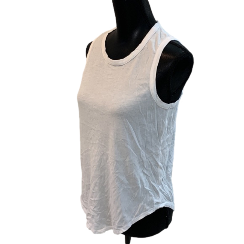 Chaser White Lattice Back Sleeveless Casual Beachy T Shirt U Hem Top Women M